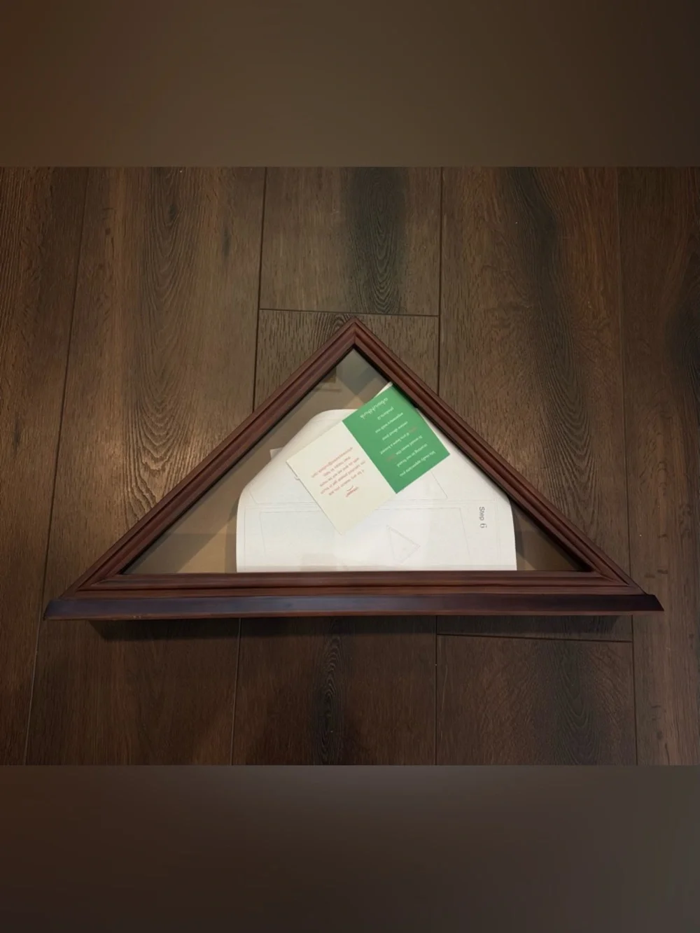 $60 Triangular Flag Display Case - Walnut Frame - Picture 5 of 6